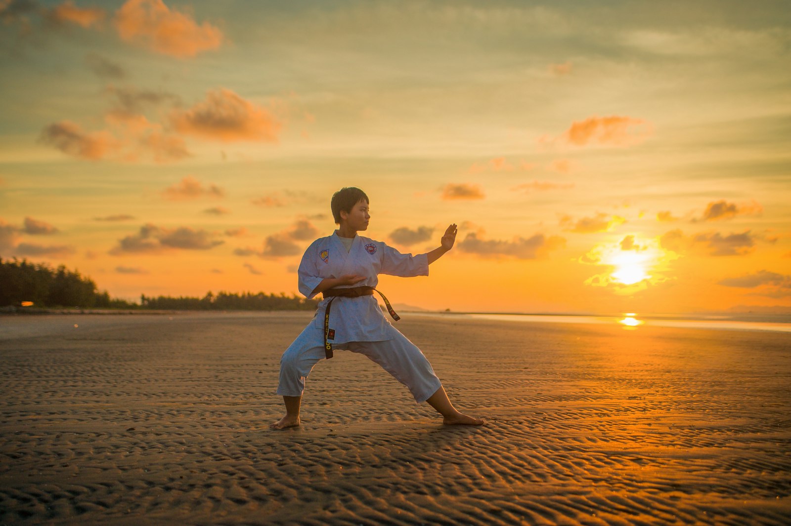 Teenager training in karate
